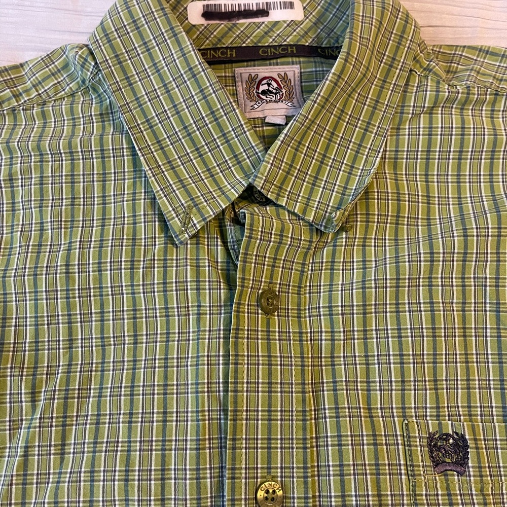 Cinch Men's Green Plaid‎ Button-Down Shirt Size Medium cowboy western